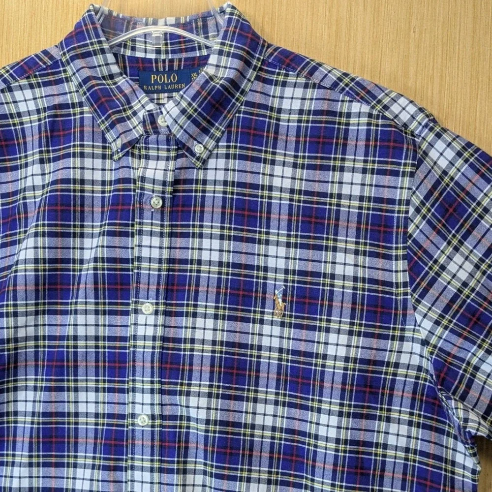 Polo Ralph Lauren Mens XXL Classic Fit Plaid Button Down Shirt Blue White Red